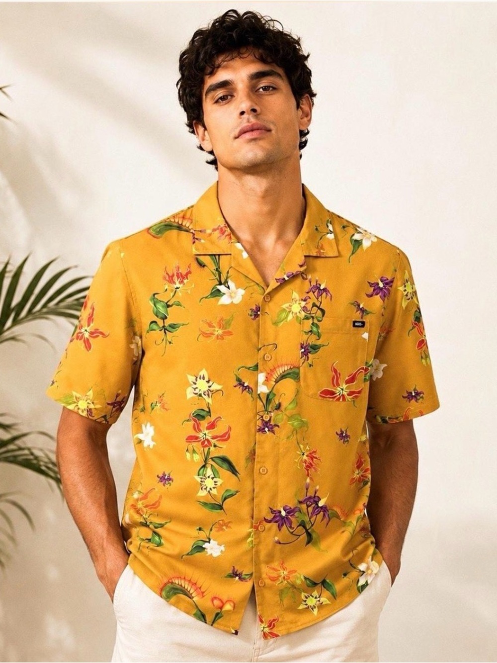 Vans Yellow Floral Short-Sleeve Button-Down Shirt